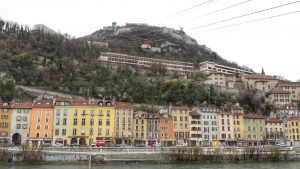 Photo of Grenoble showing cable cars going up to the Bastille