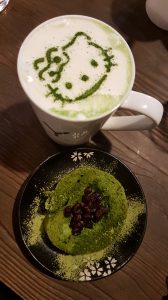 Photo of Matcha Cheese Drink and Matcha Roll Cake with Red Bean Paste